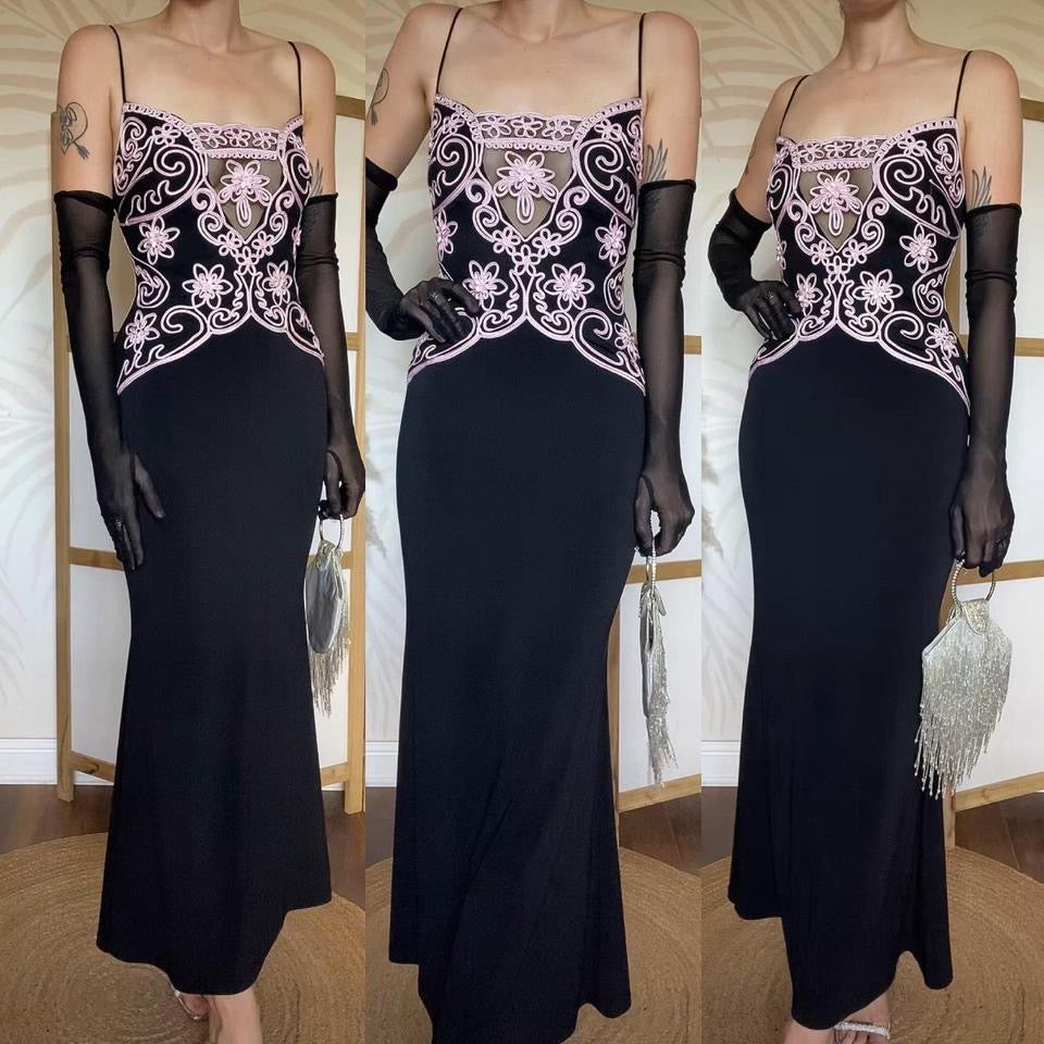 Wondaland black & pink stretch evening dress uk 12