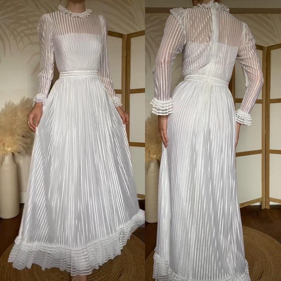 Pronuptia vintage 70s stripe long sleeve wedding dress uk 10