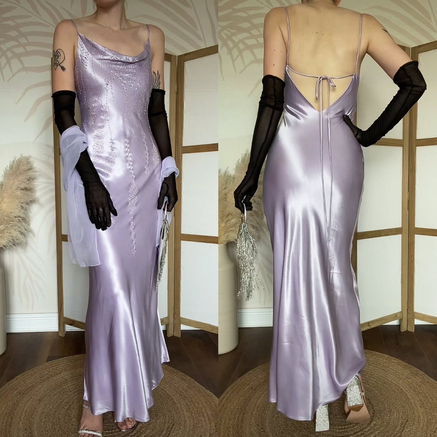 Yve London lilac glittery evening dress & shawl uk 8