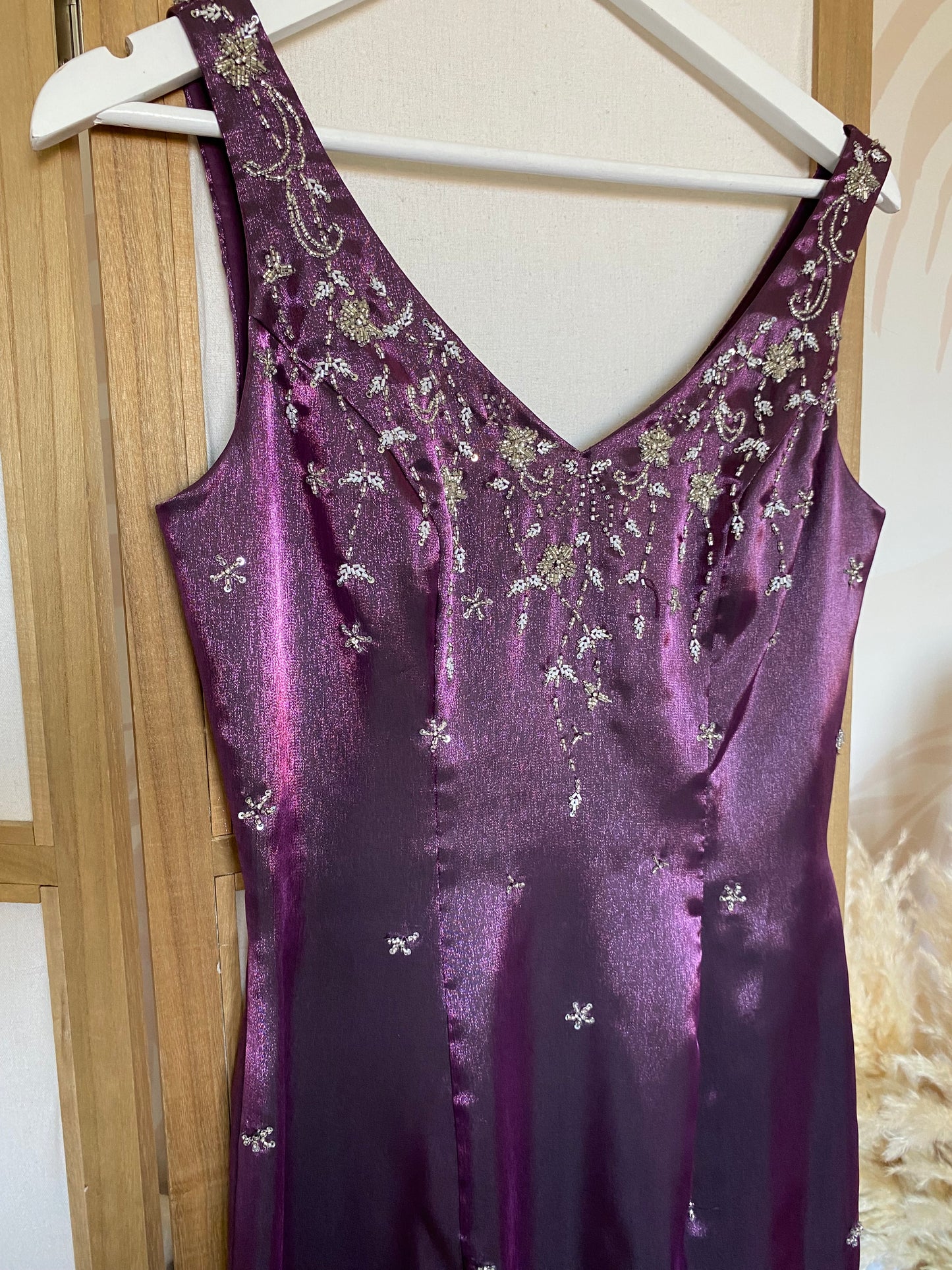 Blue Moon shimmery purple beaded dress uk 10