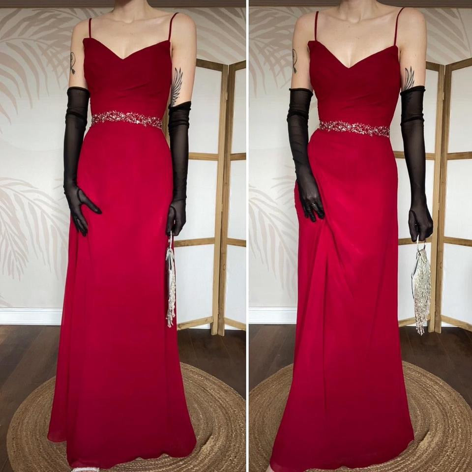 Red Veromia chiffon evening dress UK 8