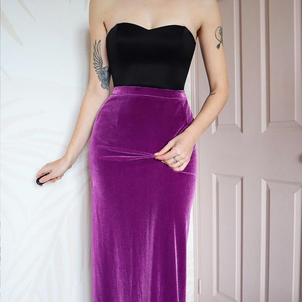 Frank Usher purple velvet maxi skirt UK 10