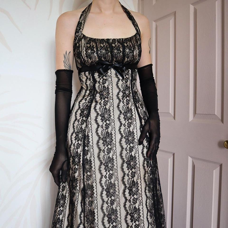 Zum Zum lace halter neck evening prom gown UK 12