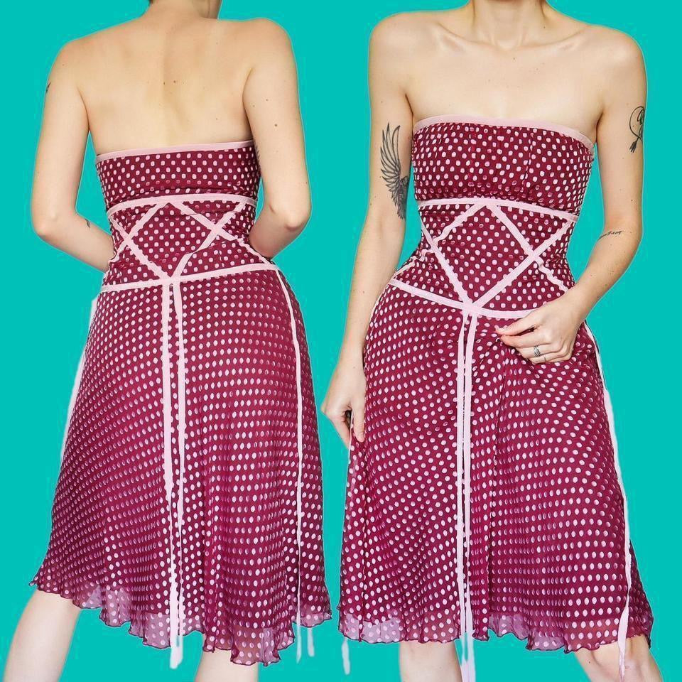 Silk blend strapless polka dot dress uk 12