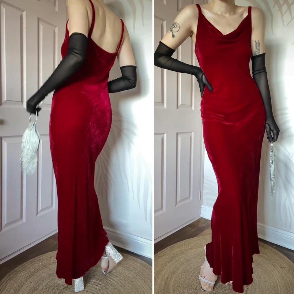 Red velvet Debut silk blend slip dress UK 12-14