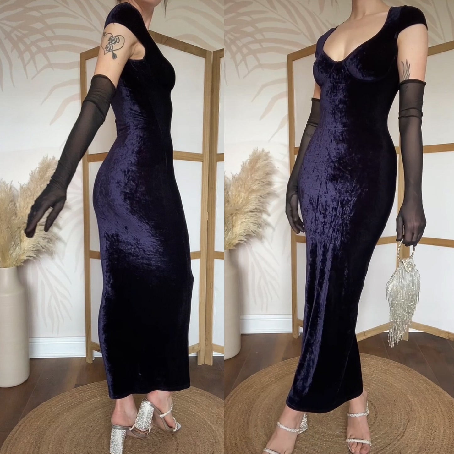 Navy velvet stretch bodycon dress uk 8