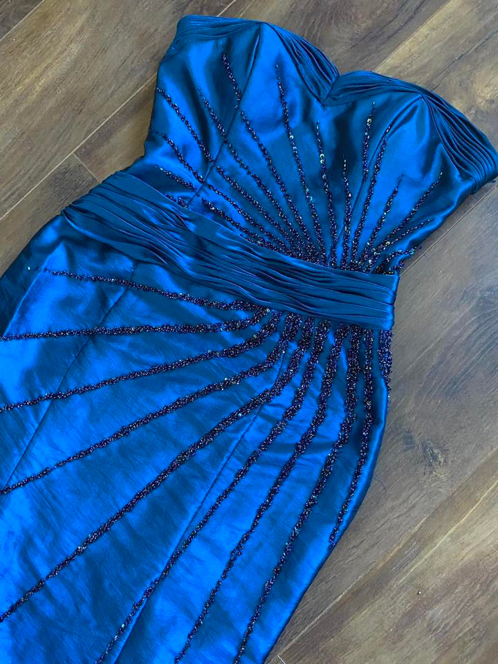 Dynasty blue beaded strapless prom dress uk 10-12