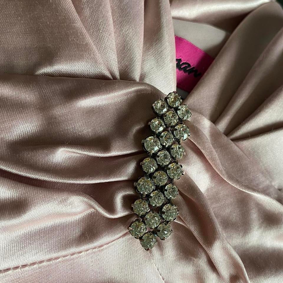 Beautiful silky baby pink diamanté evening dress UK 8-10