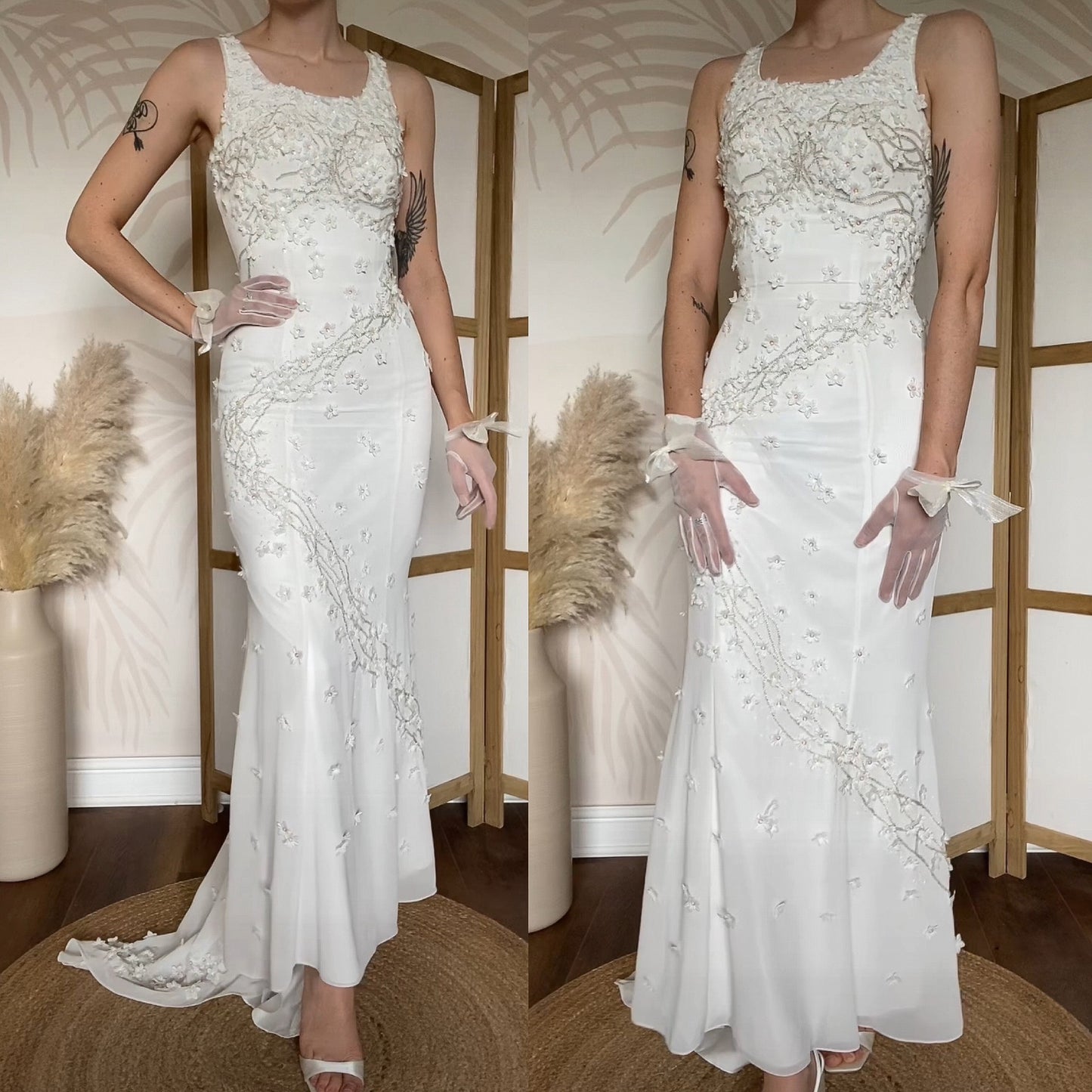 Christine Elizabeth white floral sequin & bead wedding dress uk 6-8