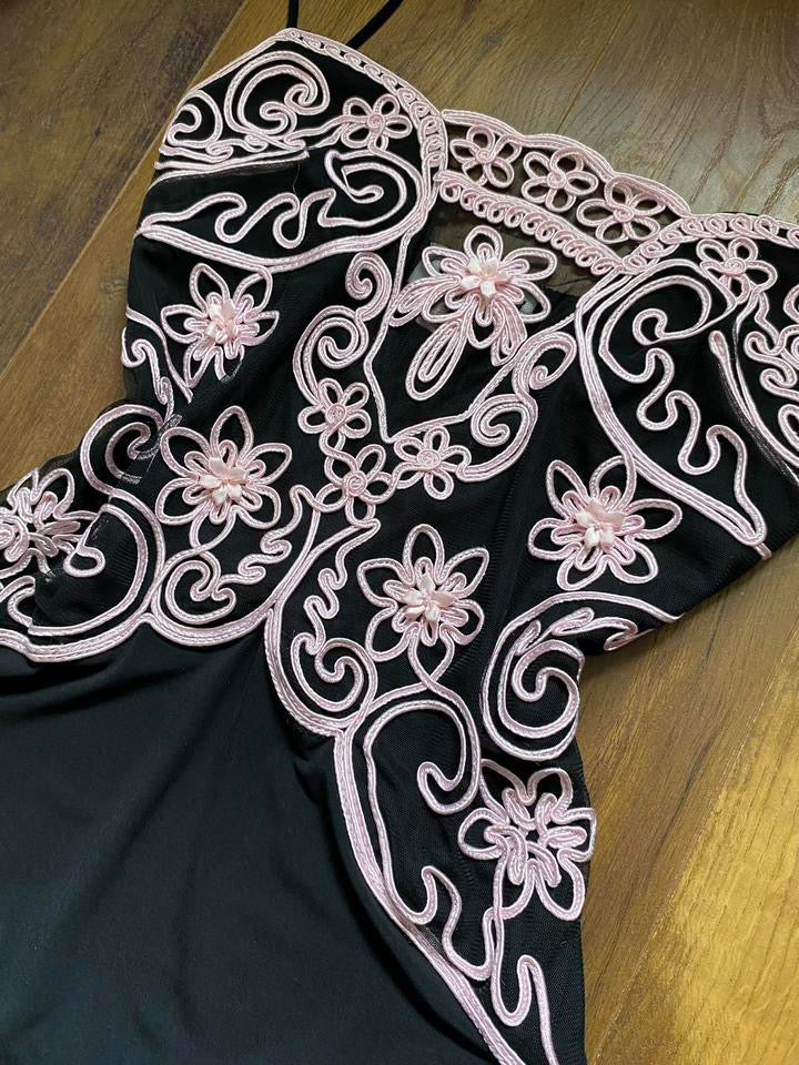 Wondaland black & pink stretch evening dress uk 12