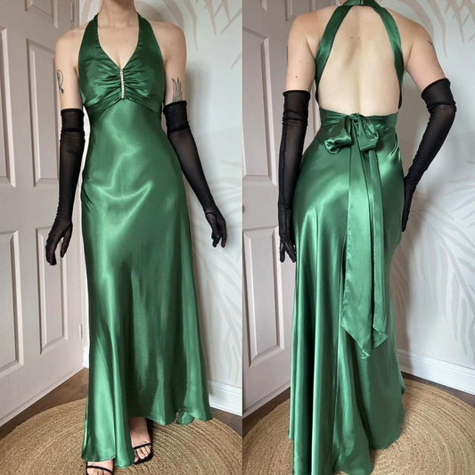 Zum Zum green satin evening dress UK 10