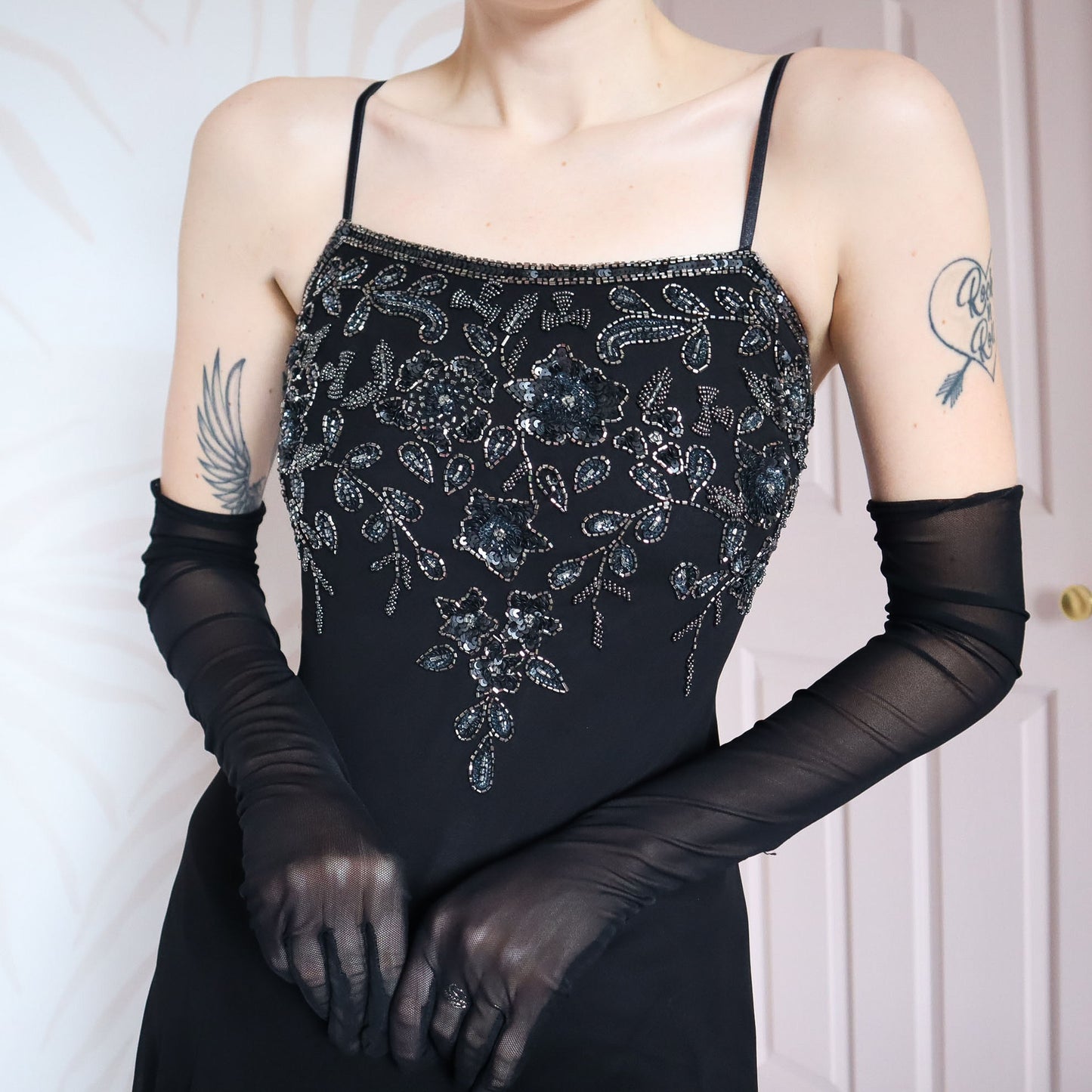 Black beaded midi dress UK 12