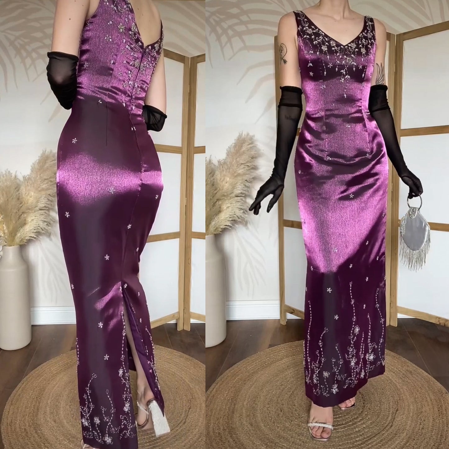 Blue Moon shimmery purple beaded dress uk 10