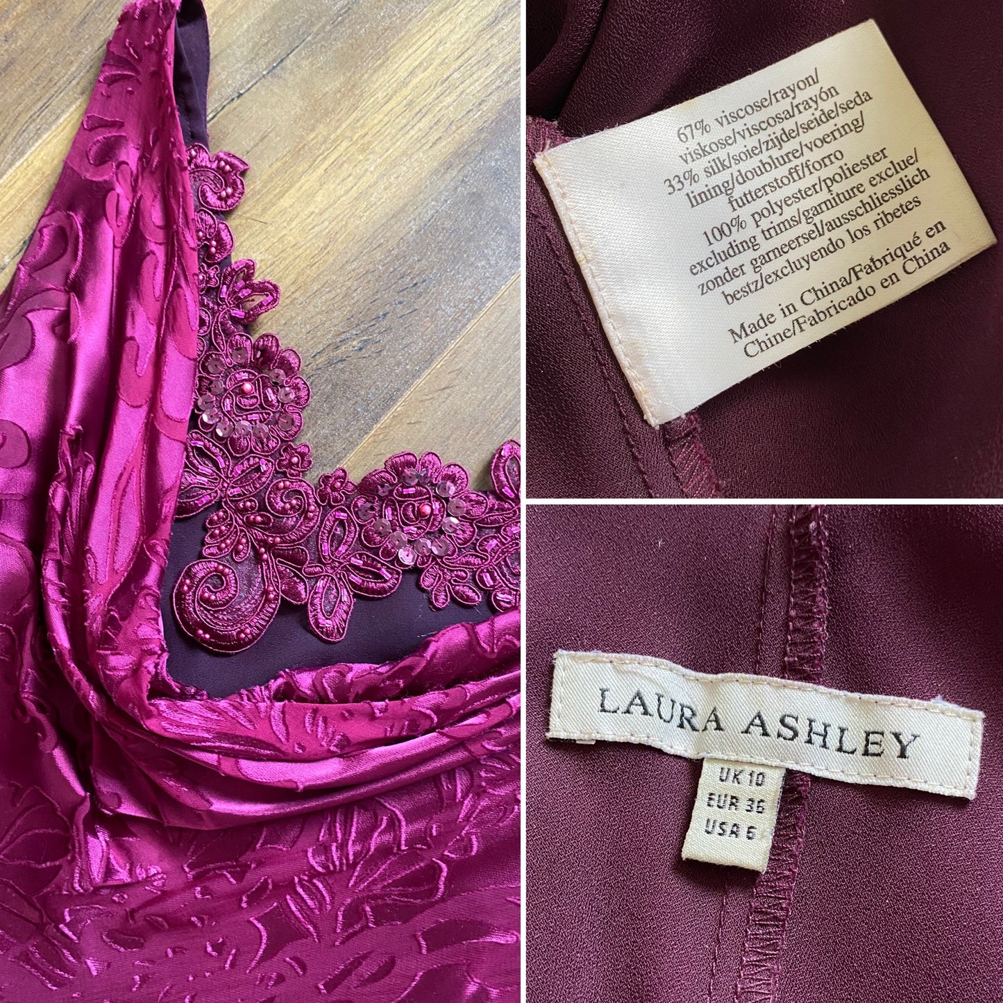 Laura Ashley purple silk blend slip dress uk 10