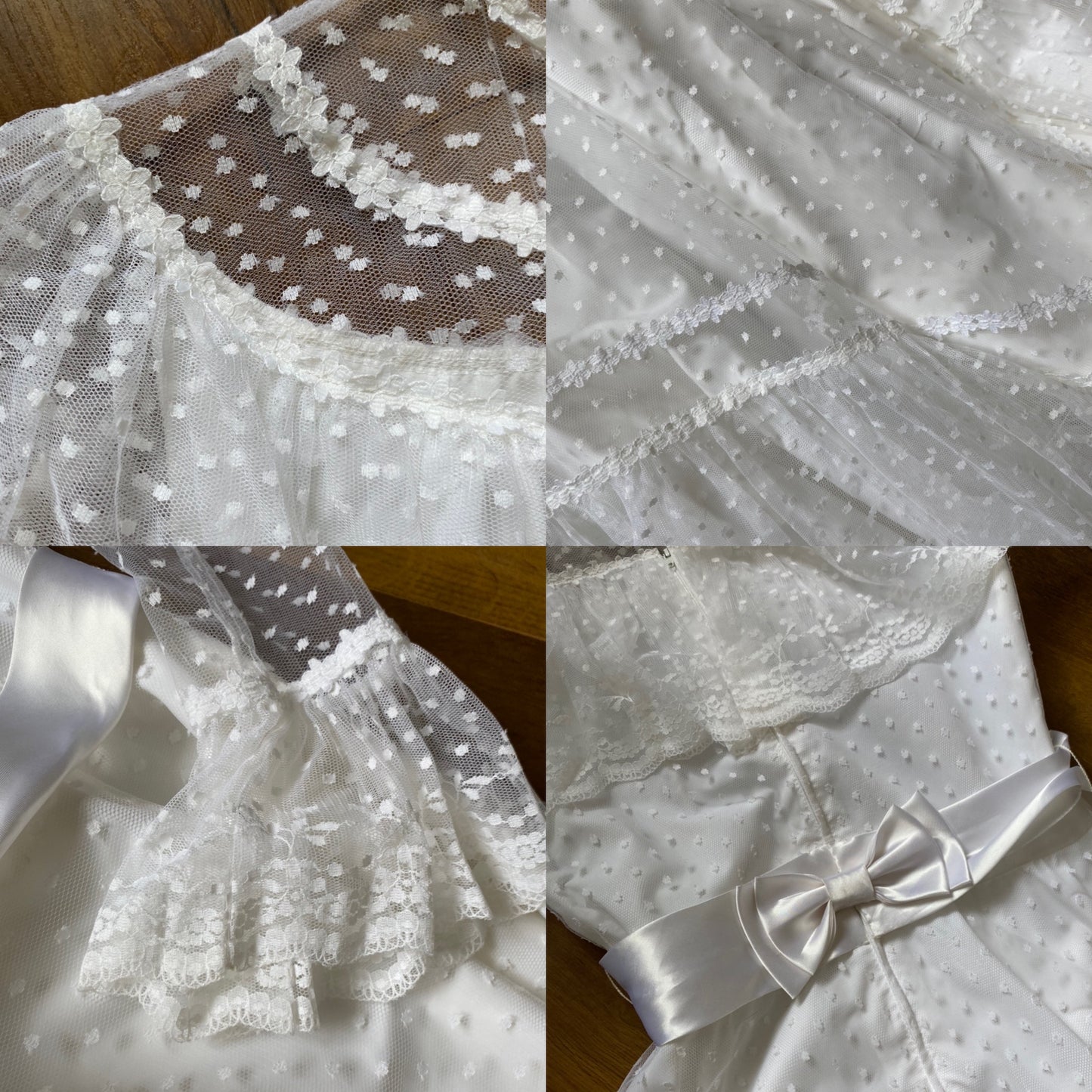 White 70s lace long sleeve wedding dress UK 10