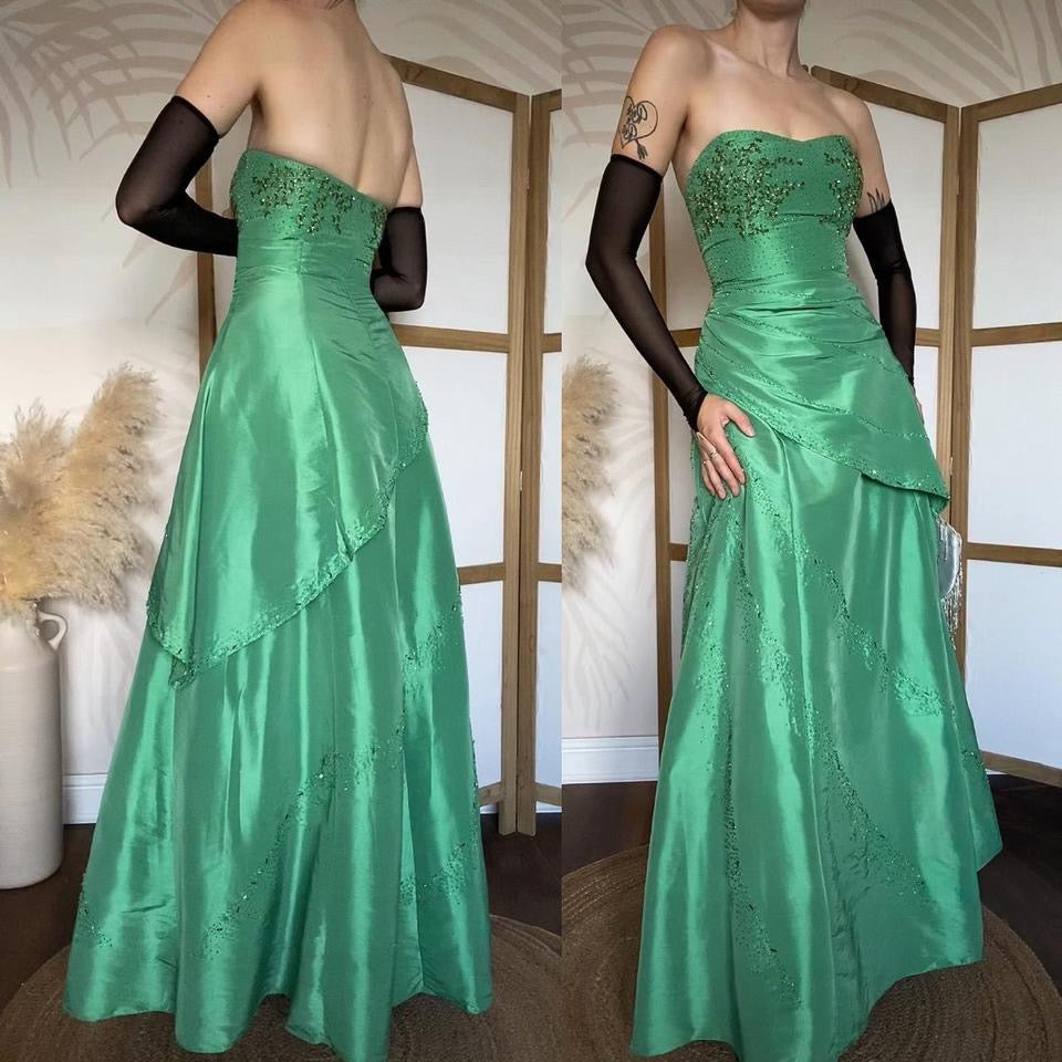 Minty green strapless beaded prom dress & shawl uk 14