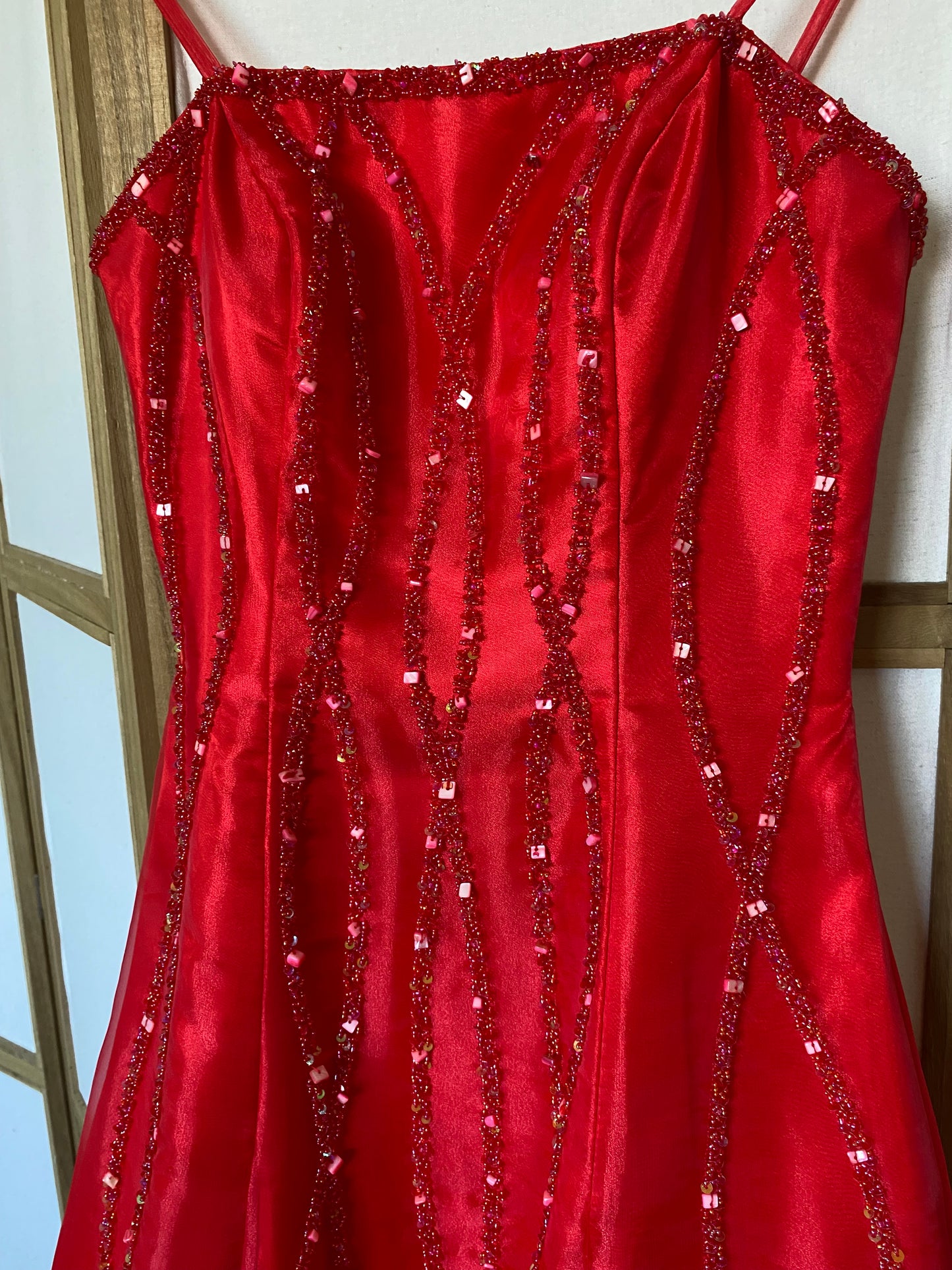 Red Dynasty beaded a-line prom dress & shawl uk 6