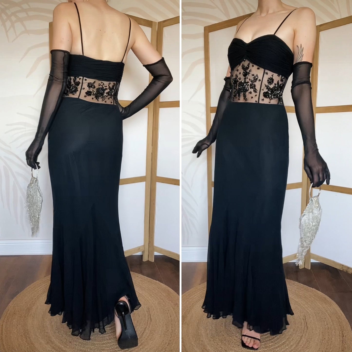 100% silk Emma Somerset sheer waist evening dress uk 10