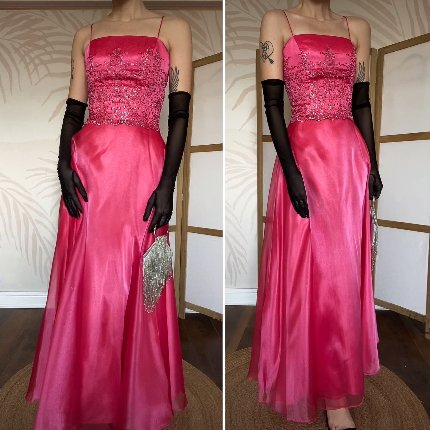 Pink Dave & Johnny organza 2 piece top & skirt set UK 8