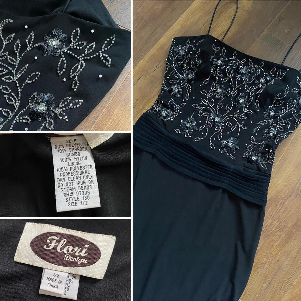 Flori 90s black stretch beaded evening dress uk 6