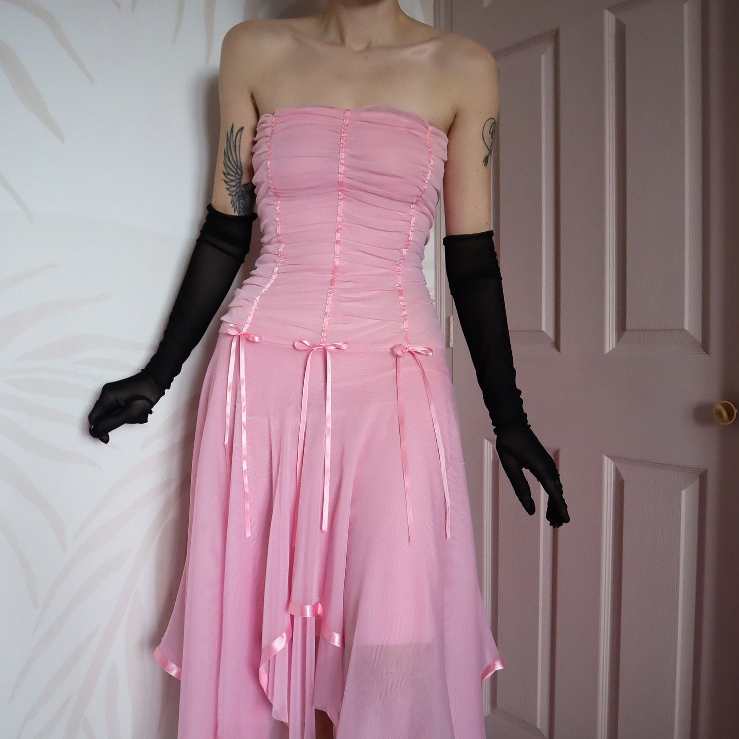Baby pink YVE stretch evening dress UK S