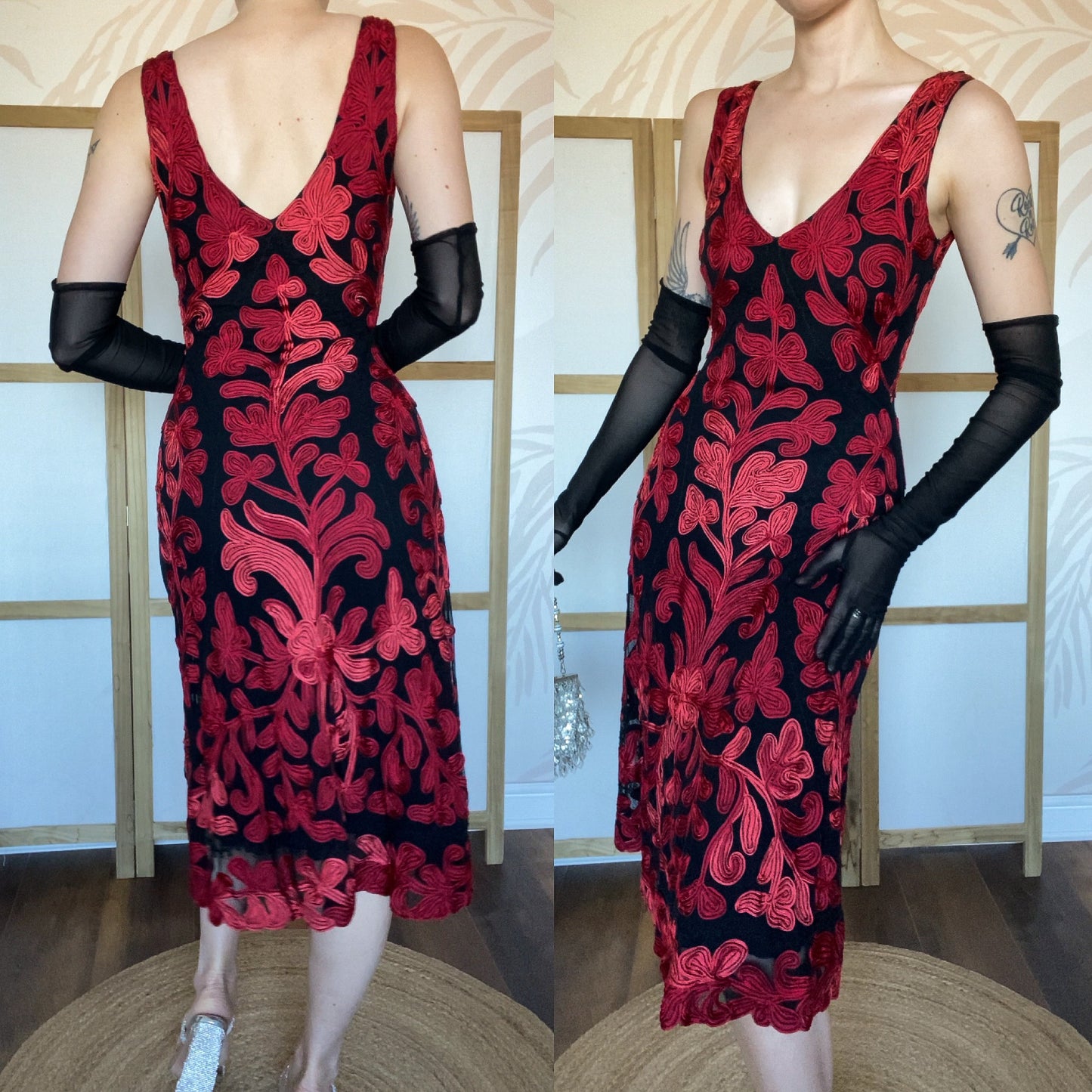 Beautiful red & black stretch a line midi dress UK 8 & UK 12 available