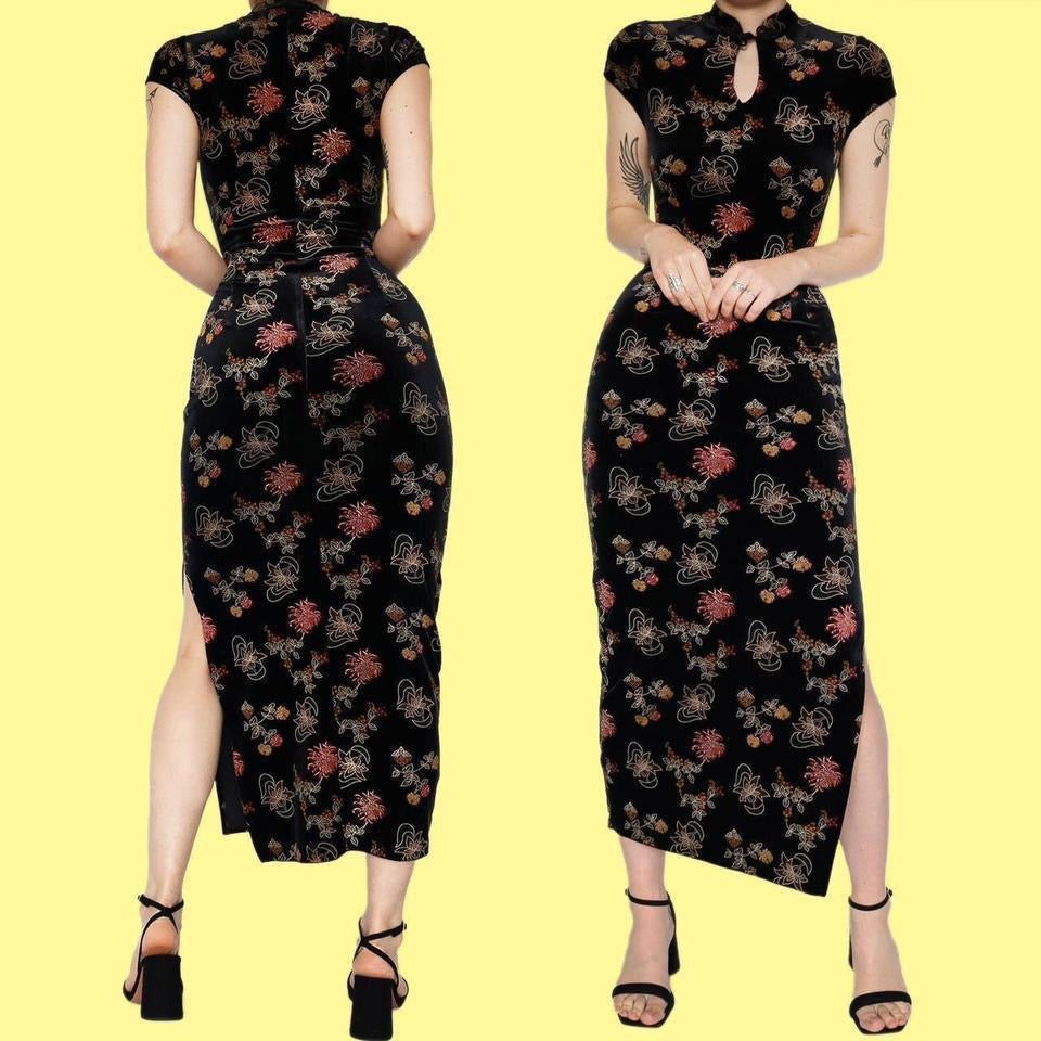 Charlotte Halton black velvet short sleeve evening dress uk 10