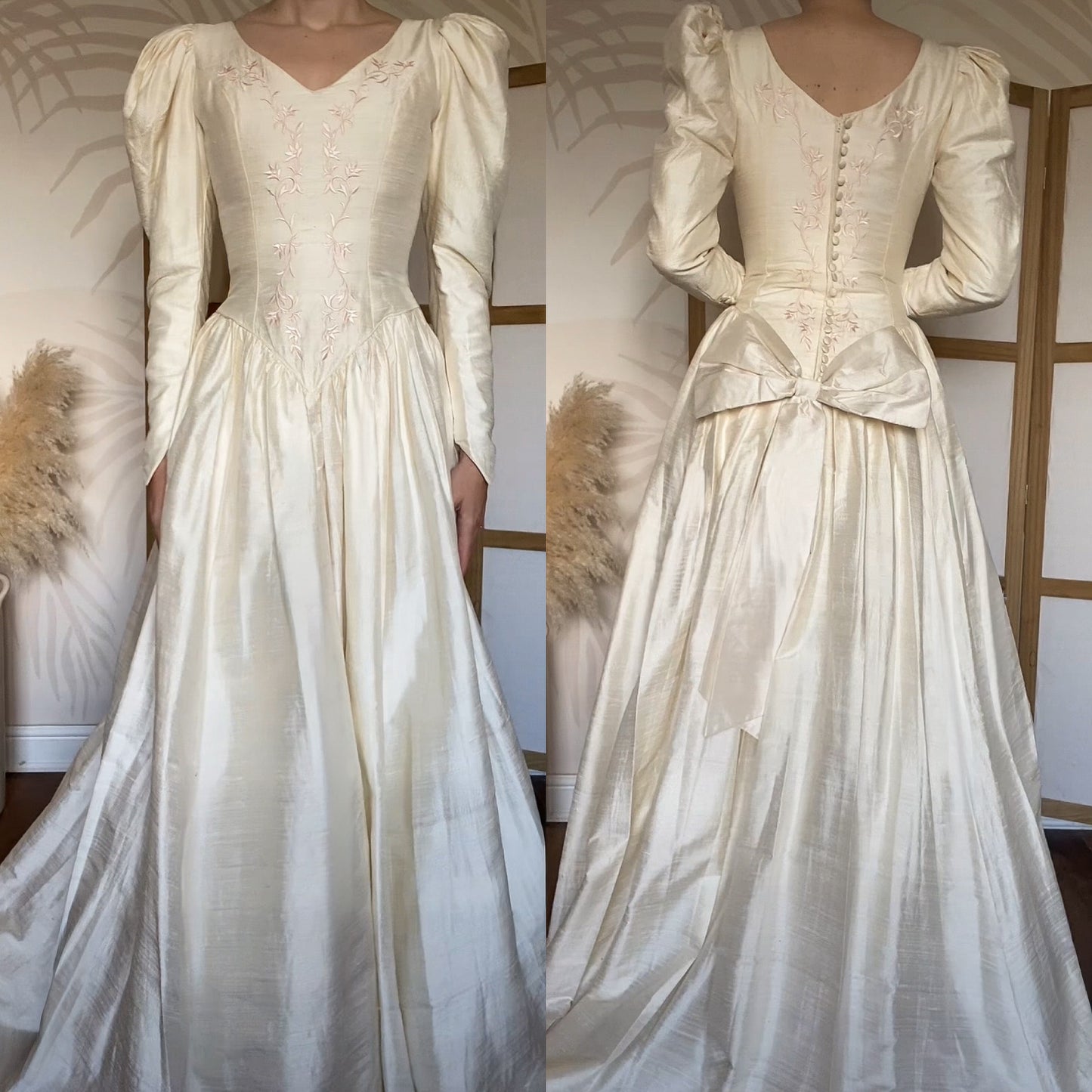 Ivory 80s 100% silk long sleeve wedding dress uk 10