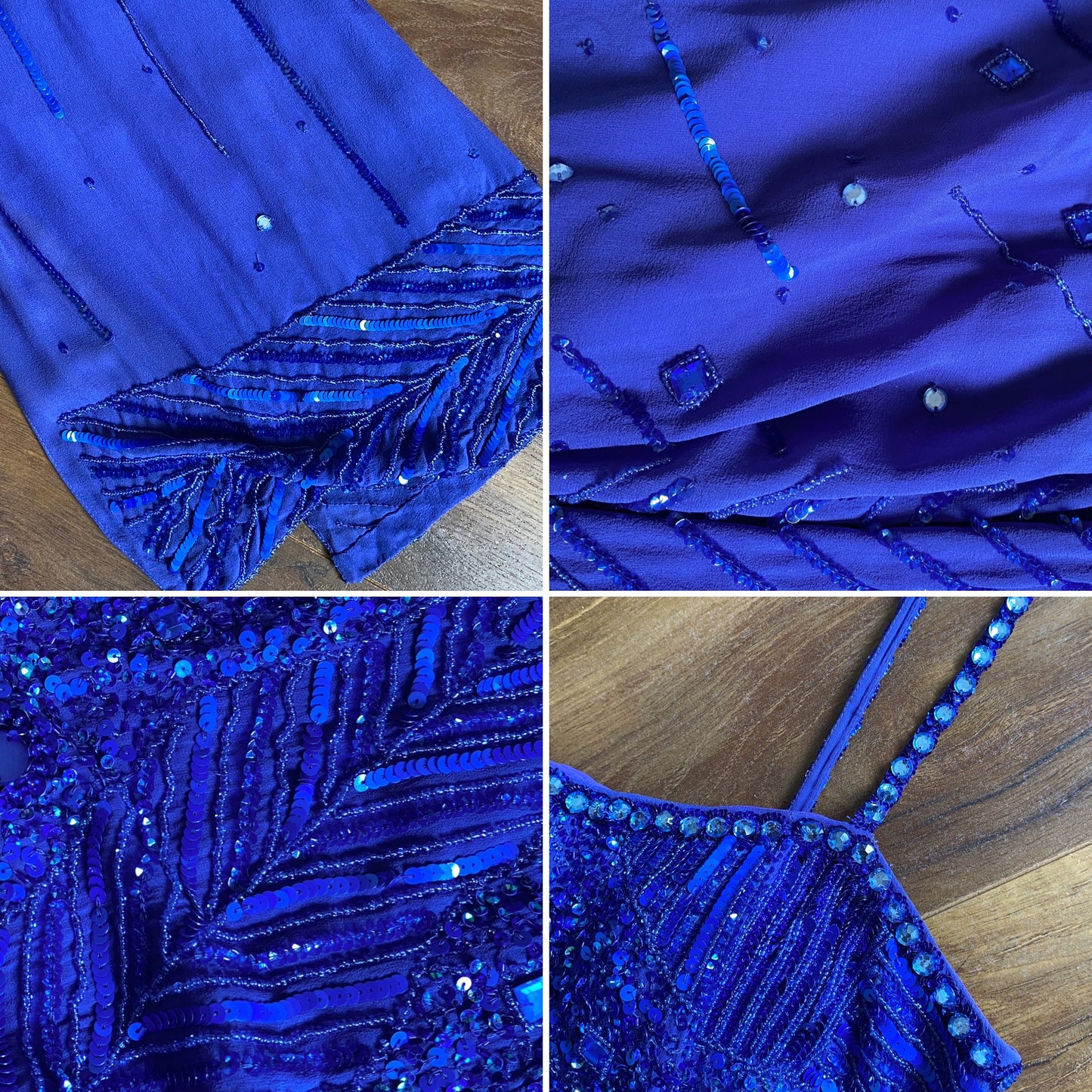 Frank Usher 100% silk beaded blue evening dress & shawl UK 12