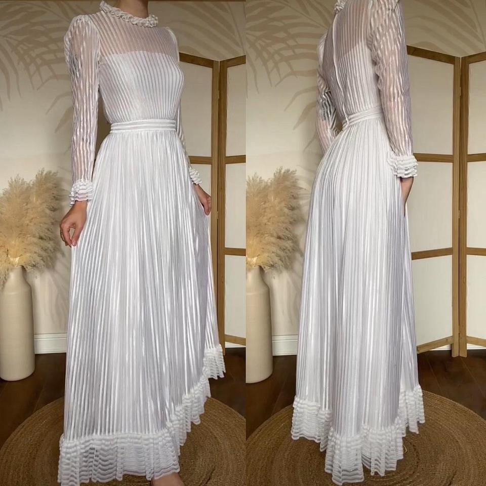 Pronuptia vintage 70s stripe long sleeve wedding dress uk 10