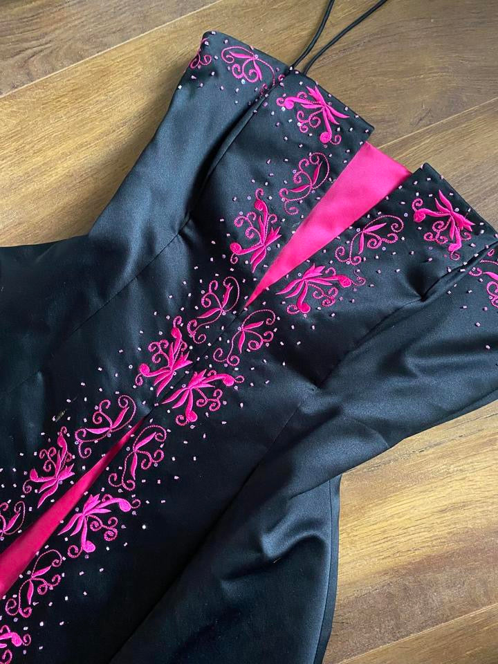Niki Livas black & pink a-line prom dress uk 12