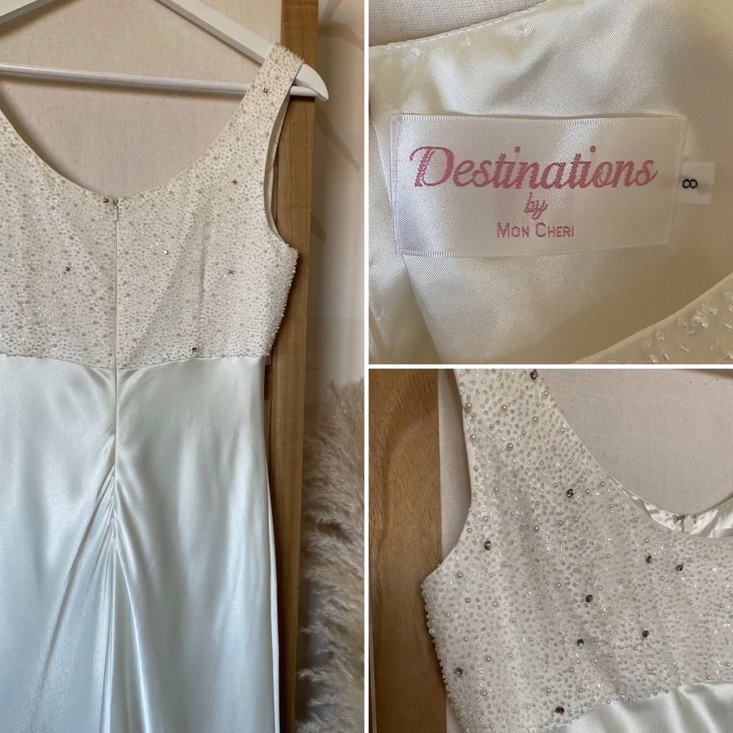 Mon Cheri Destinations satin beaded wedding dress uk 10