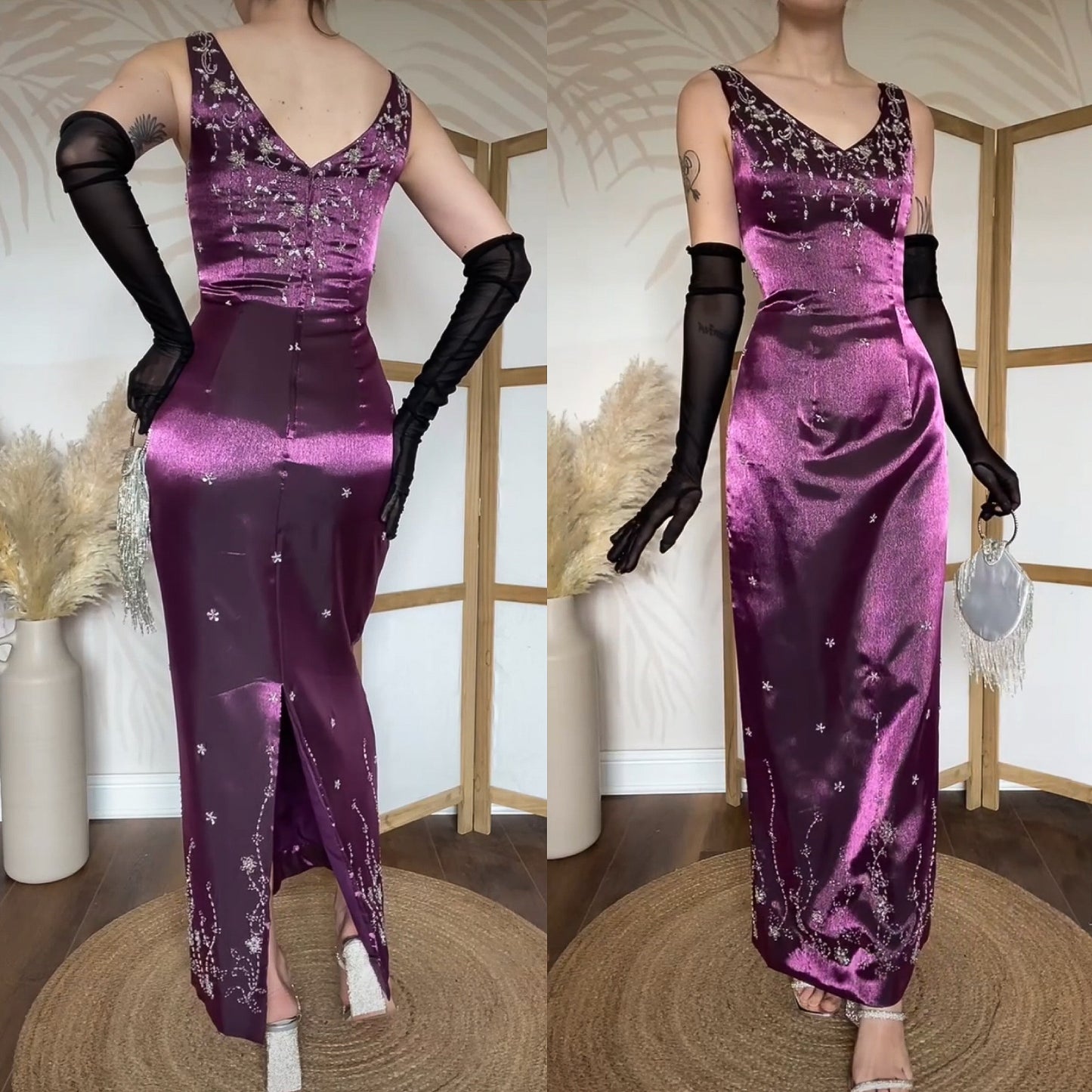 Blue Moon shimmery purple beaded dress uk 10