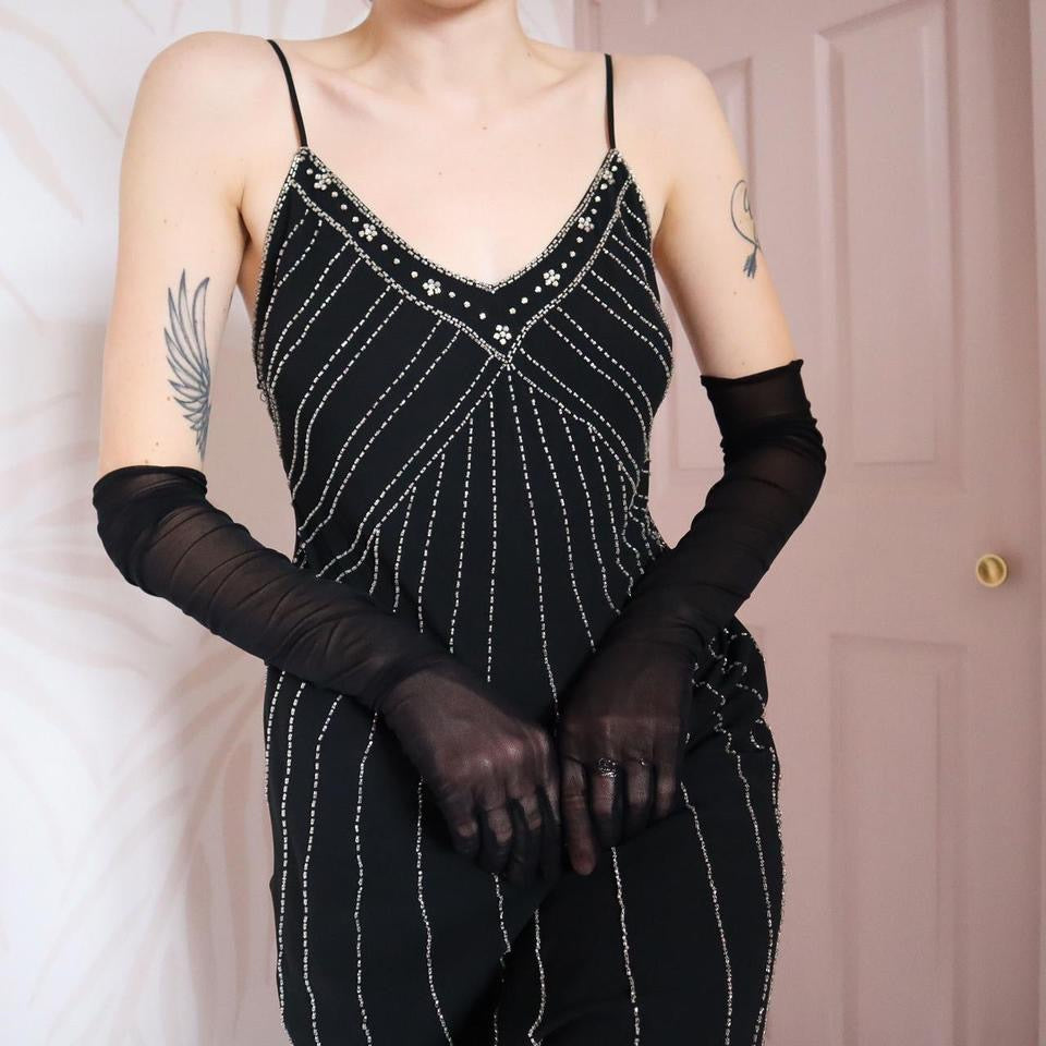 Black beaded halterneck midi dress UK 10