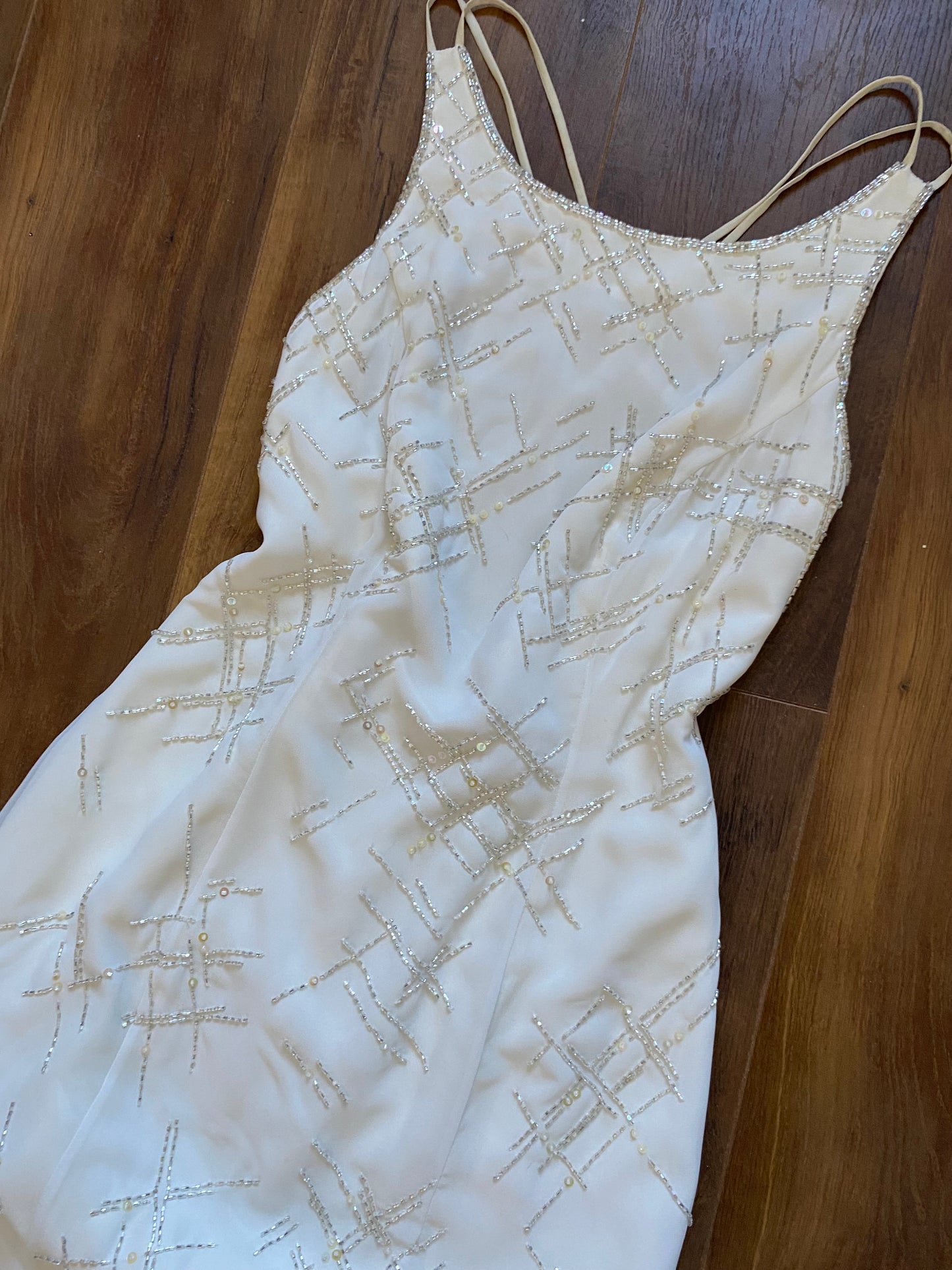 Off white beaded open back wedding dress UK 12
