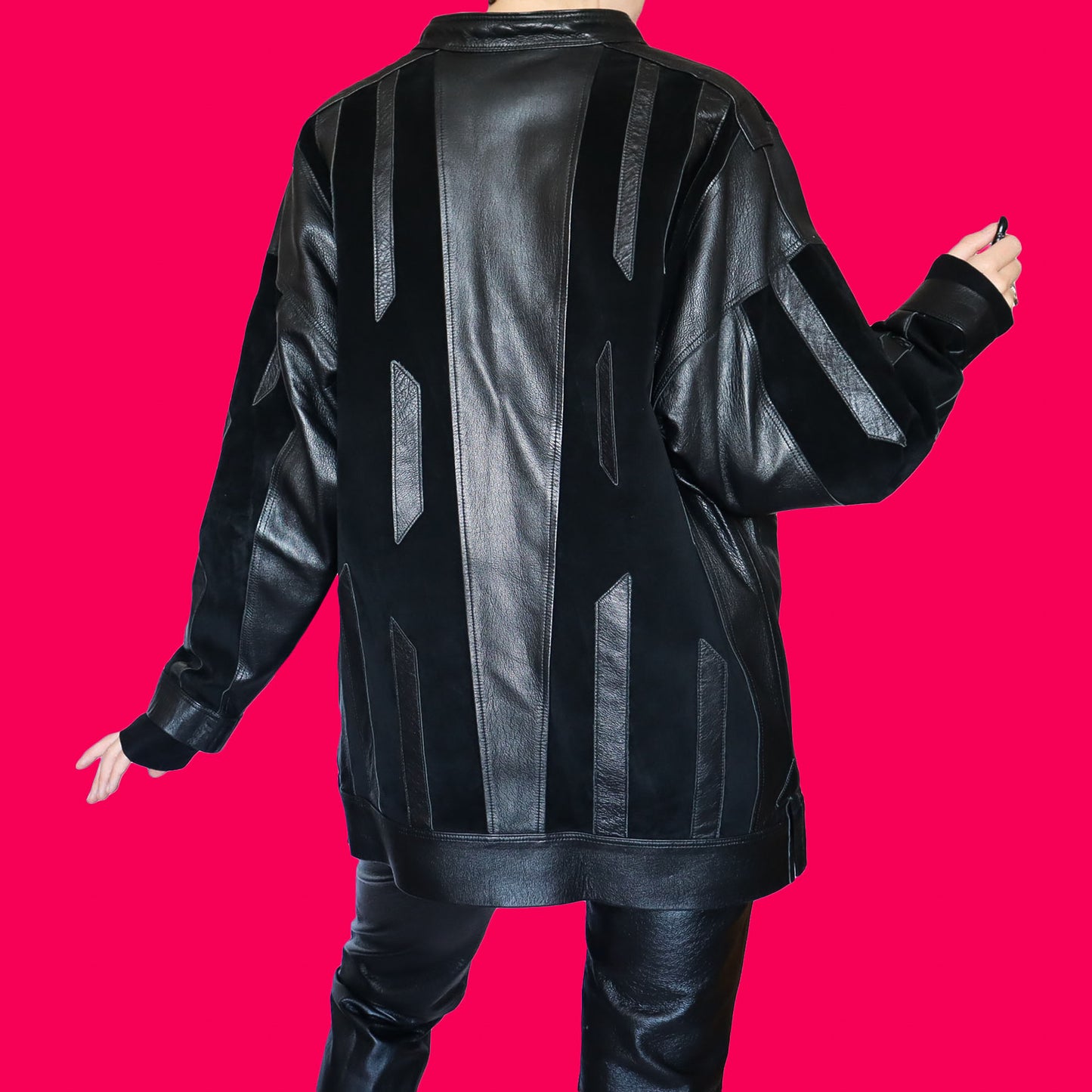 Super cool vintage 100% real leather/suede black jacket UK L