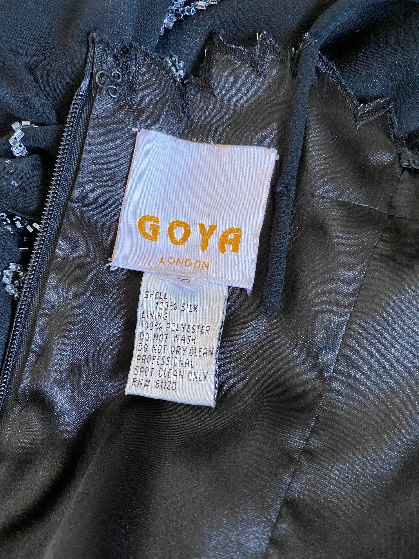 Black 100% silk heavily beaded evening dress UK 10