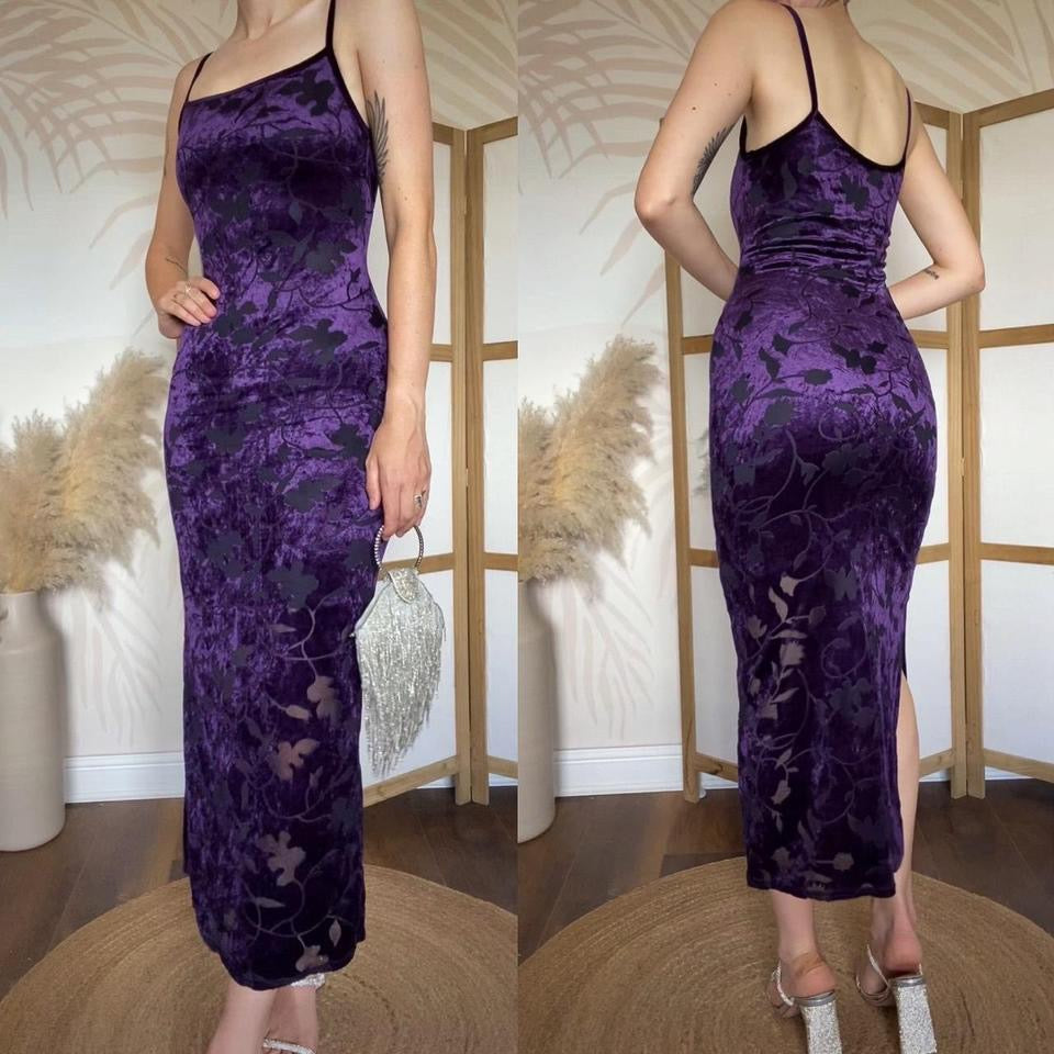 Bhs purple velvet stretch evening dress uk 10