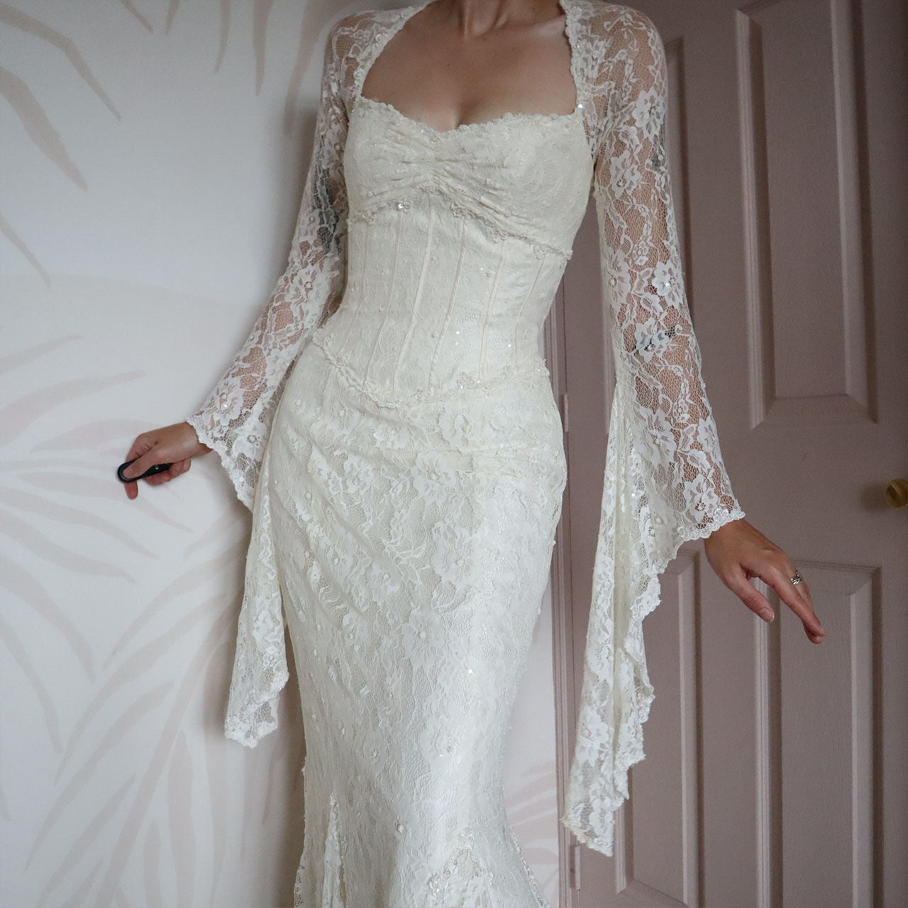 Ian Stuart ivory lace long sleeve wedding dress UK 10