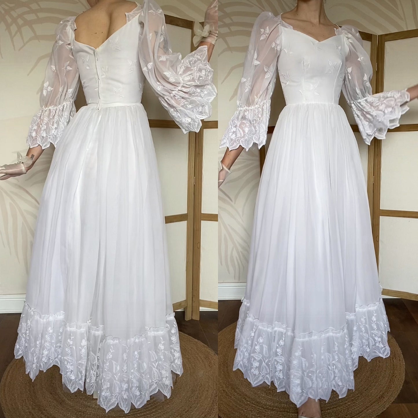 Vintage white embroidered wedding dress uk 6