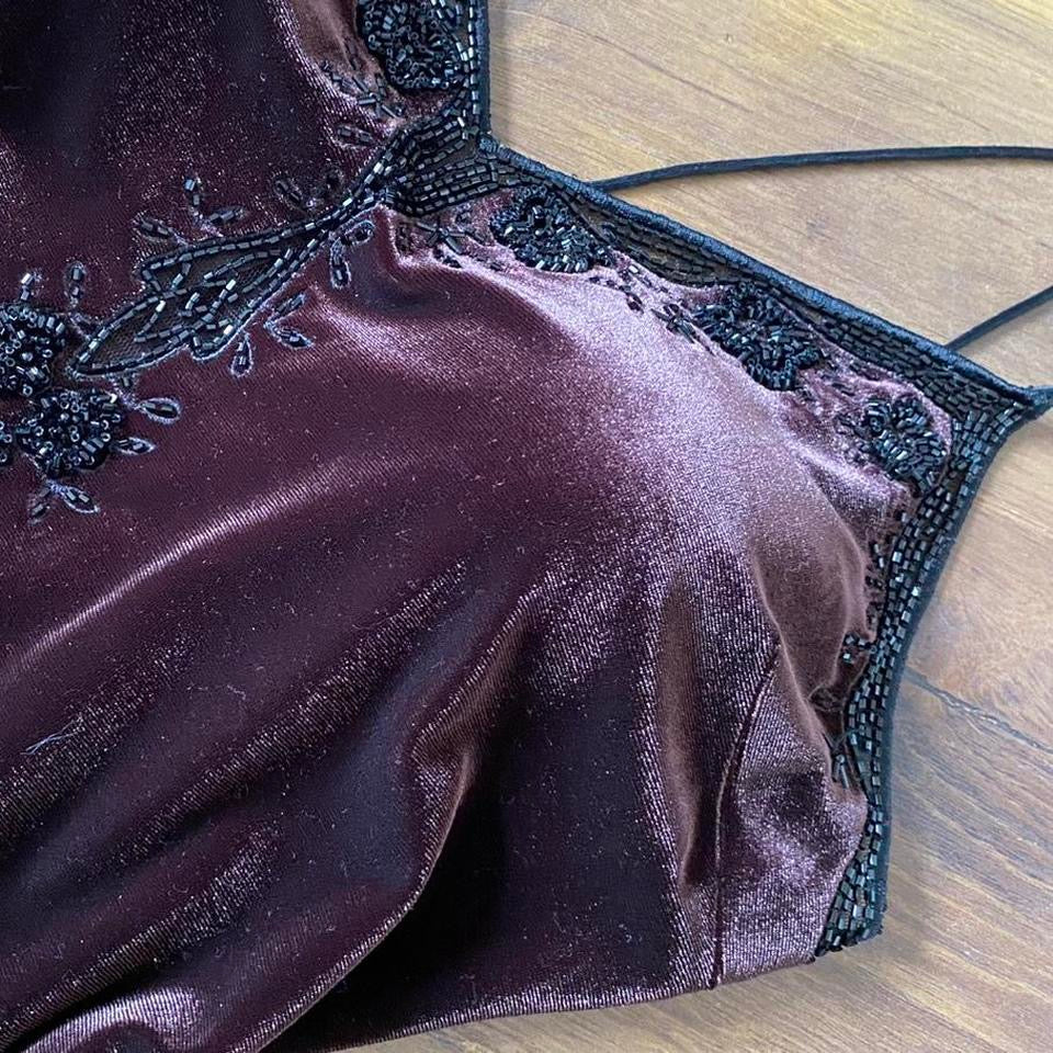 Brown velvet stretch evening dress UK 12