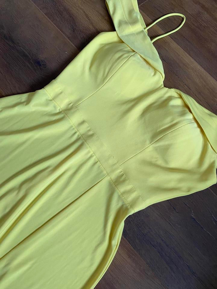 Yellow stretch cold shoulder evening prom dress UK 10 available