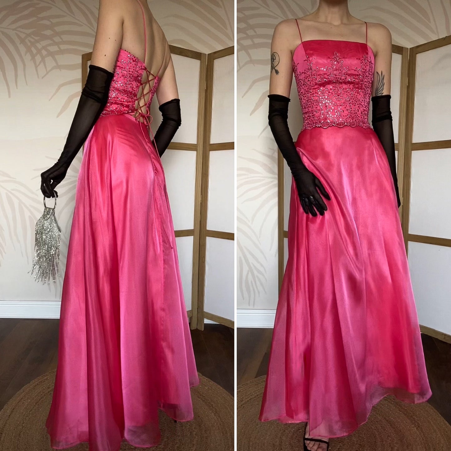 Pink Dave & Johnny organza 2 piece top & skirt set UK 8