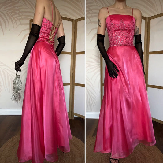 Pink Dave & Johnny organza 2 piece top & skirt set UK 8
