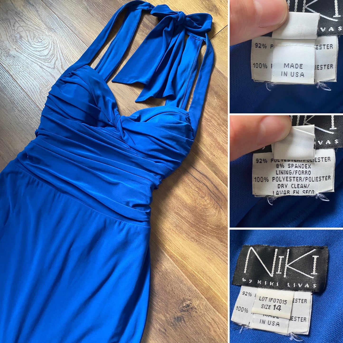 Niki Livas blue stretch evening dress uk 14