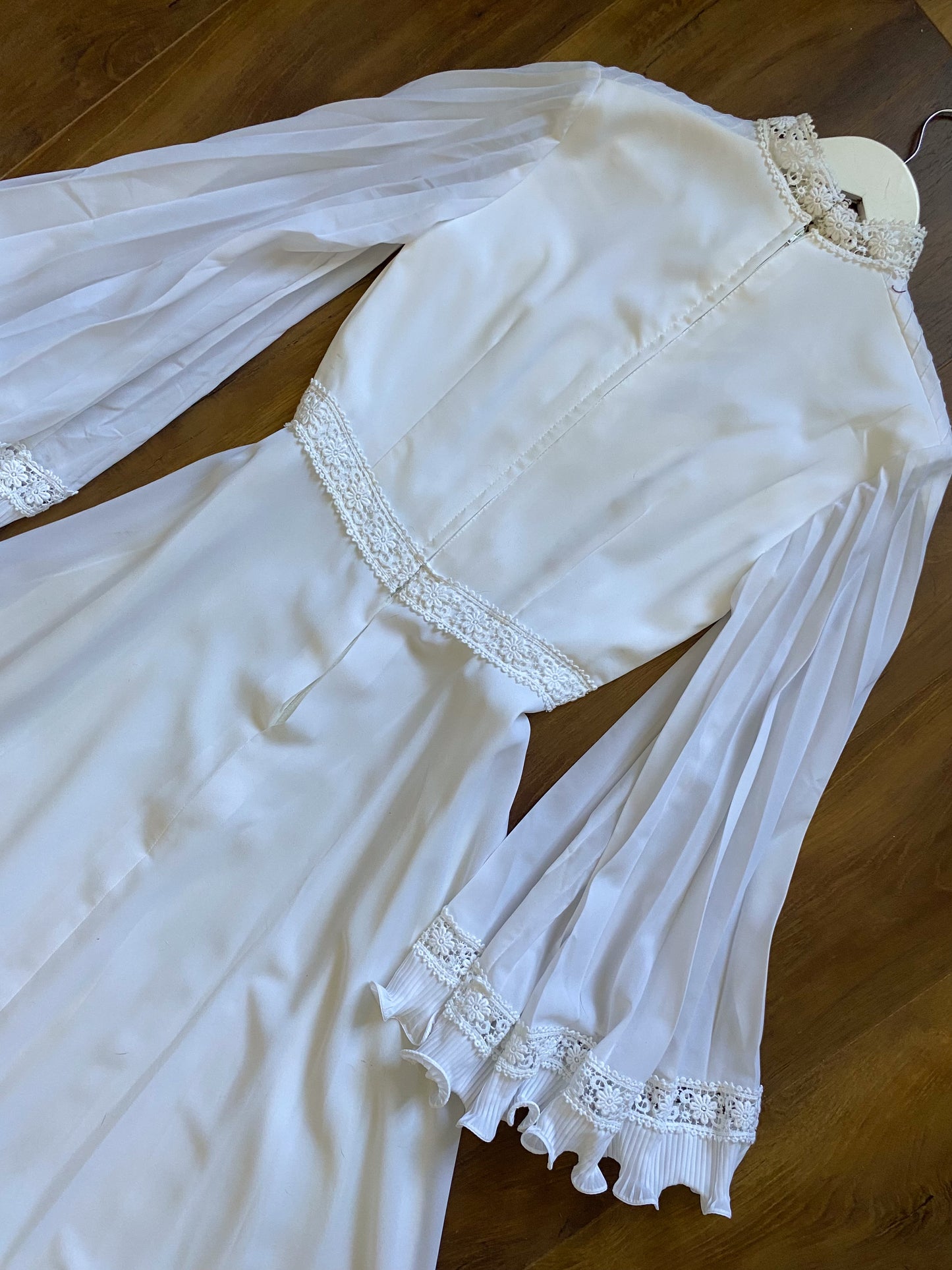 70s long flared sleeve wedding dress uk 12