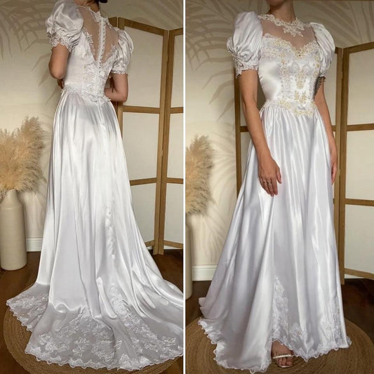White 80s satin wedding dress uk 10-12