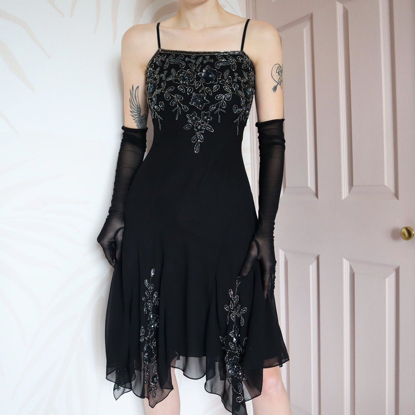 Black beaded midi dress UK 12