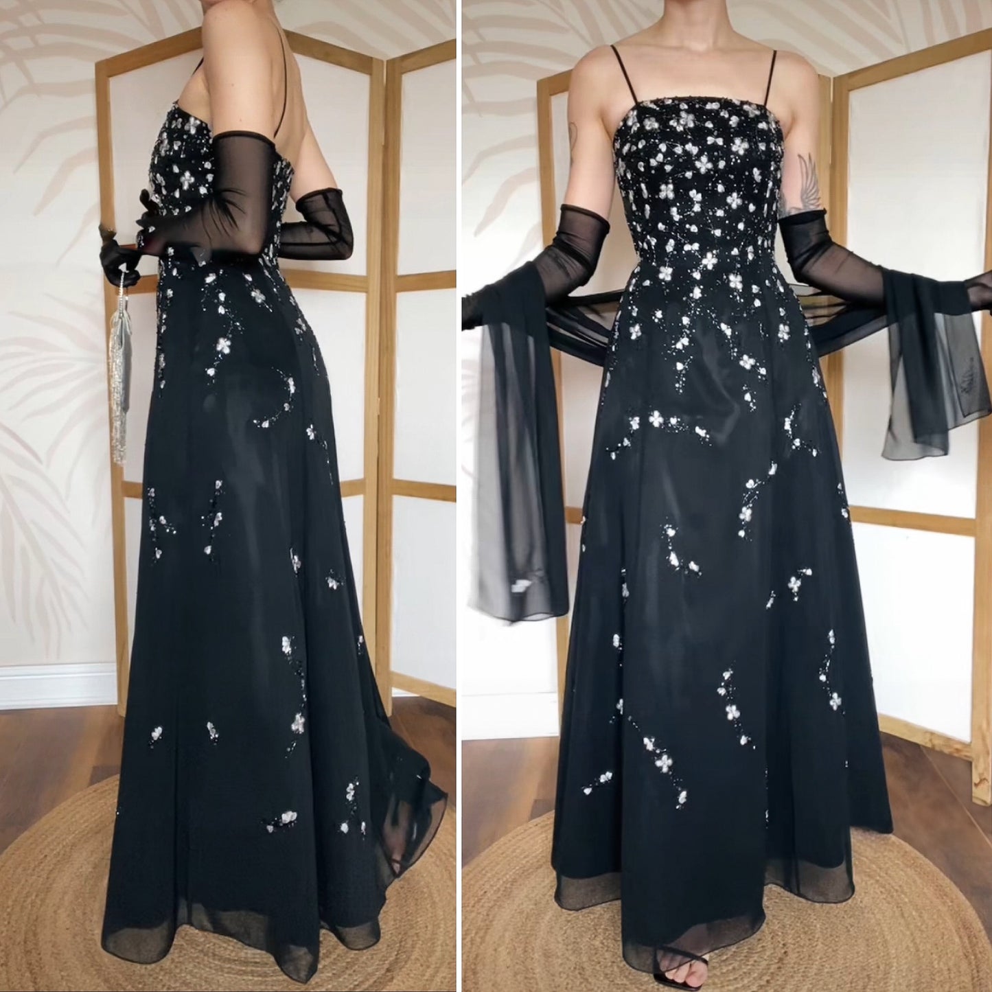 Black a-line beaded prom dress & shawl uk 10