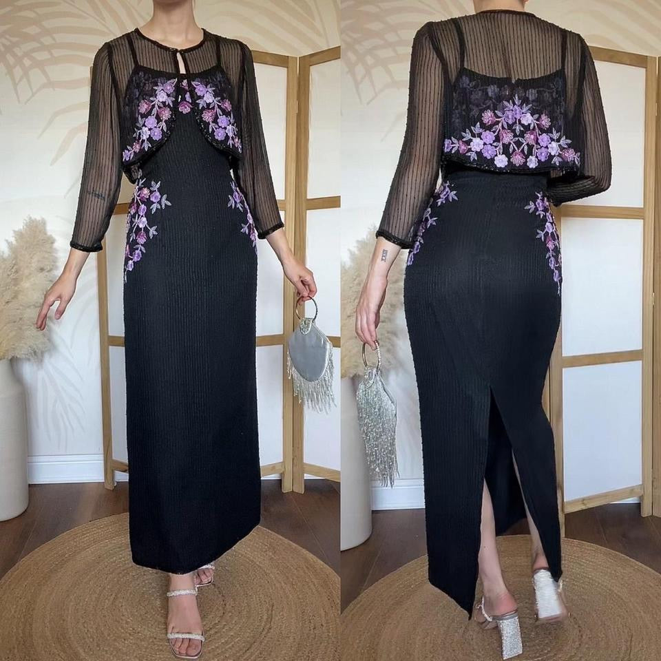 Black & purple silk beaded 2 piece uk 14
